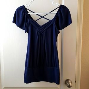 Flirty navy top with criss cross back